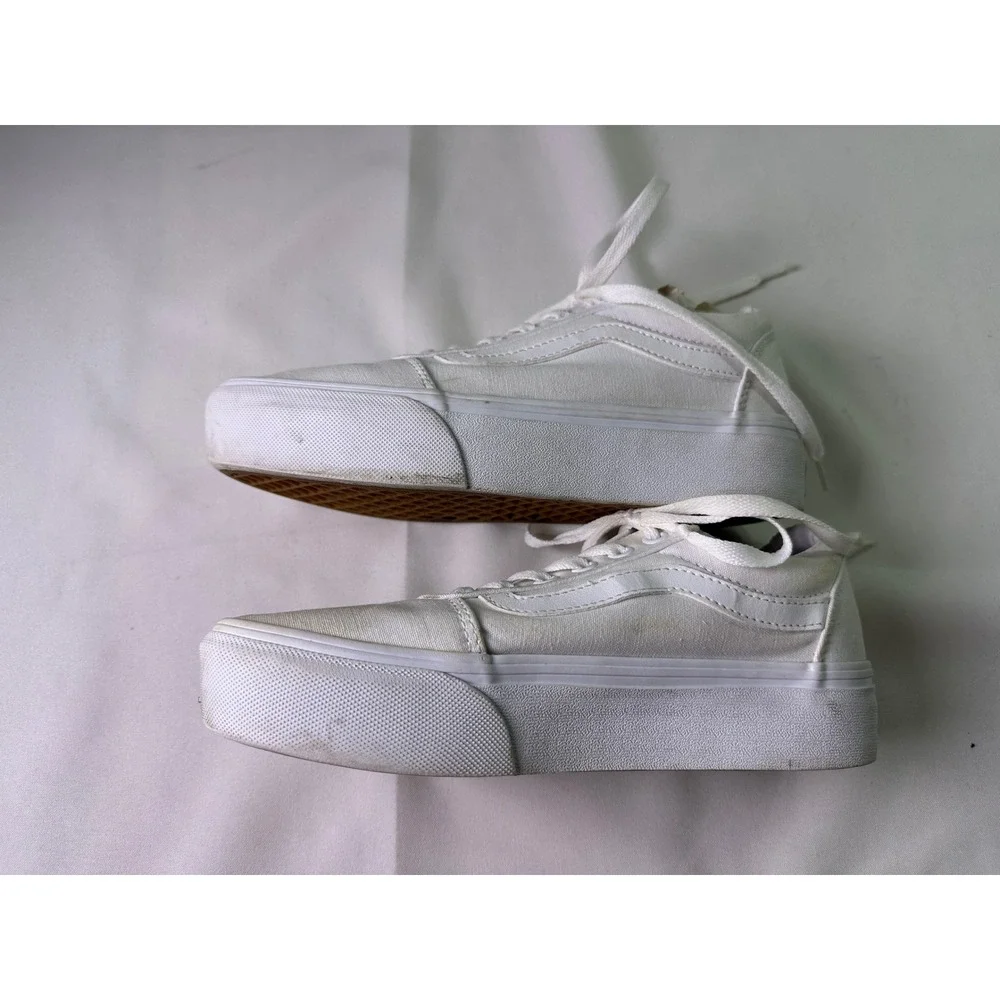 Vans Old Skool Stacked White Platform Shoes Womens Size 7 Chunky Sole Skate‎